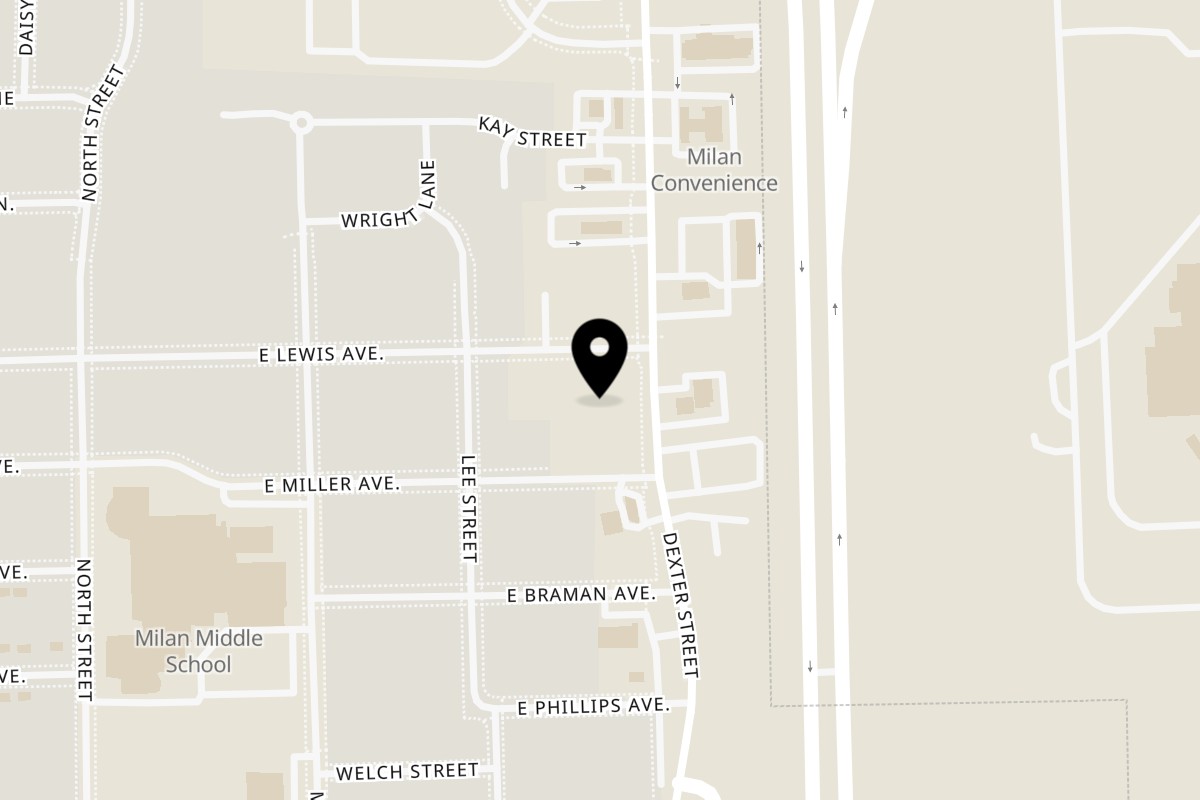 Map showing the location of The Campfire Grill on 1035 Dexter St in Milan